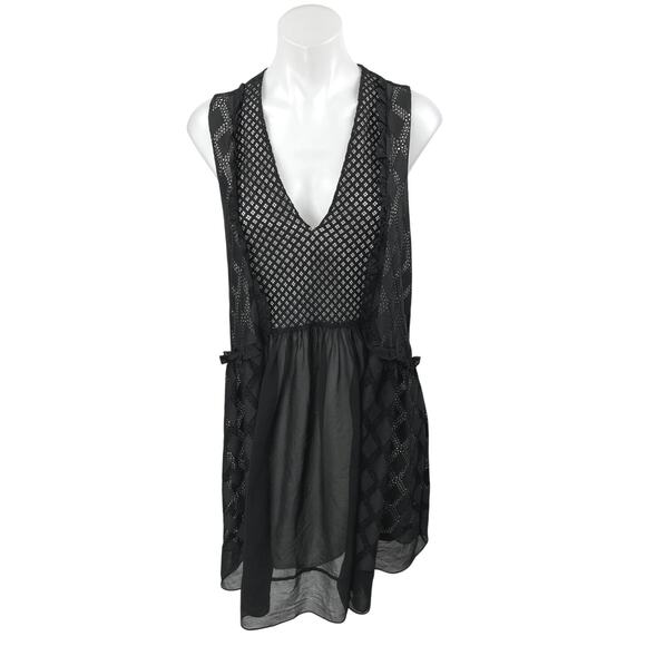 Sandro Black Lace Sleeveless Open Knit Overlay V-Neck Boho Mini Dress Size 3 - Picture 1 of 5